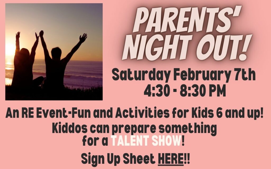 Drop the kids off for an RE Event! Fun and Activities for kids ages 6 and up! Kiddos will be preparing something for a Talent Show! Saturday, February 7th 4:30 - 8:30 PM https://bbuuc.breezechms.com/form/c1514859197834